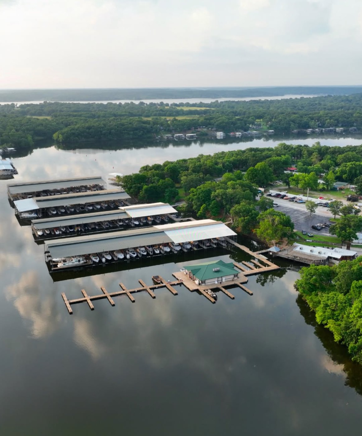 Thunder Bay Marina covered slips from above